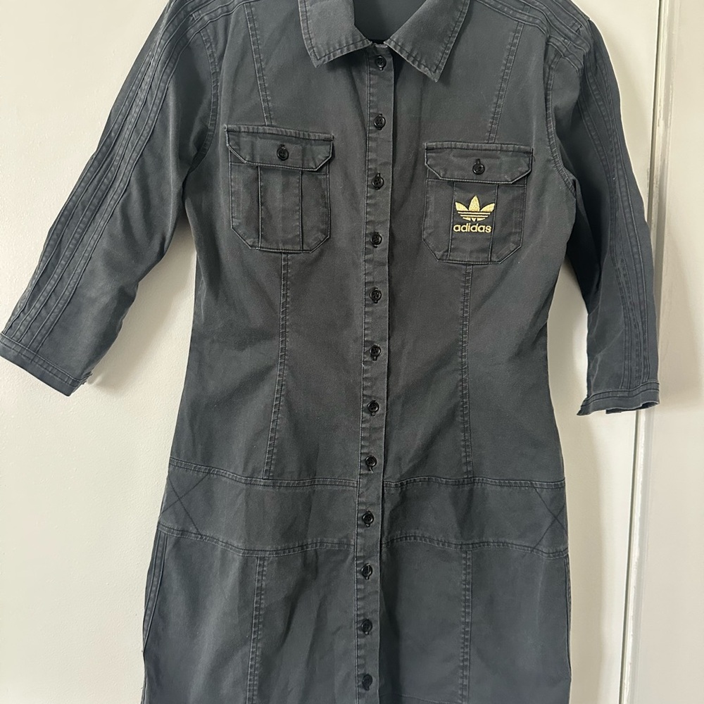 Adidas Gray 3/4 Sleeve Notched Collar Shirt Dress